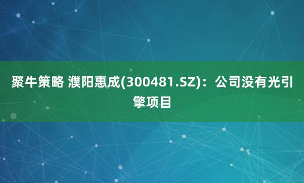 聚牛策略 濮阳惠成(300481.SZ)：公司没有光引擎项目